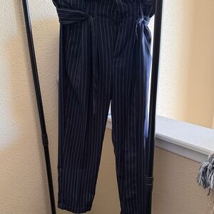 Indigo Rein Dark Blue Striped Cropped Jumpsuit